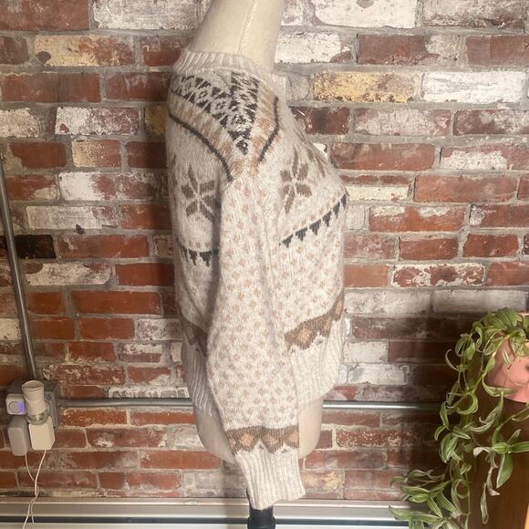 Jessica Simpson Cozy Fair Isle Sweater - Cream and Brown Size XS - Picture 3 of 6